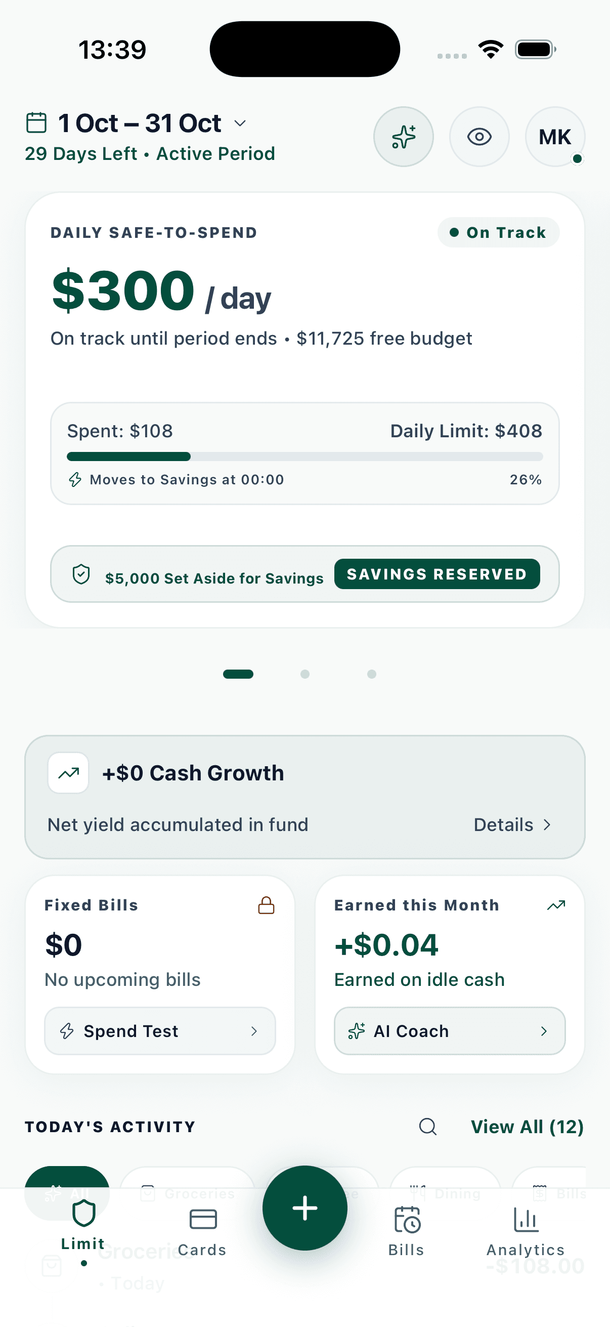 Masrafo iOS Dashboard and Daily Allowance Tracker