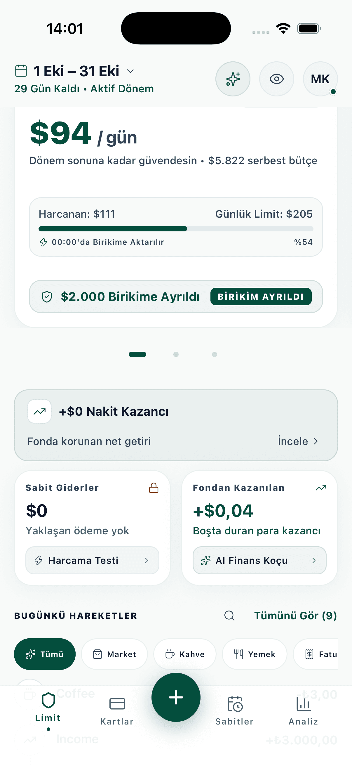 Masrafo iOS Ana Ekran Harçlık ve Bütçe Takibi